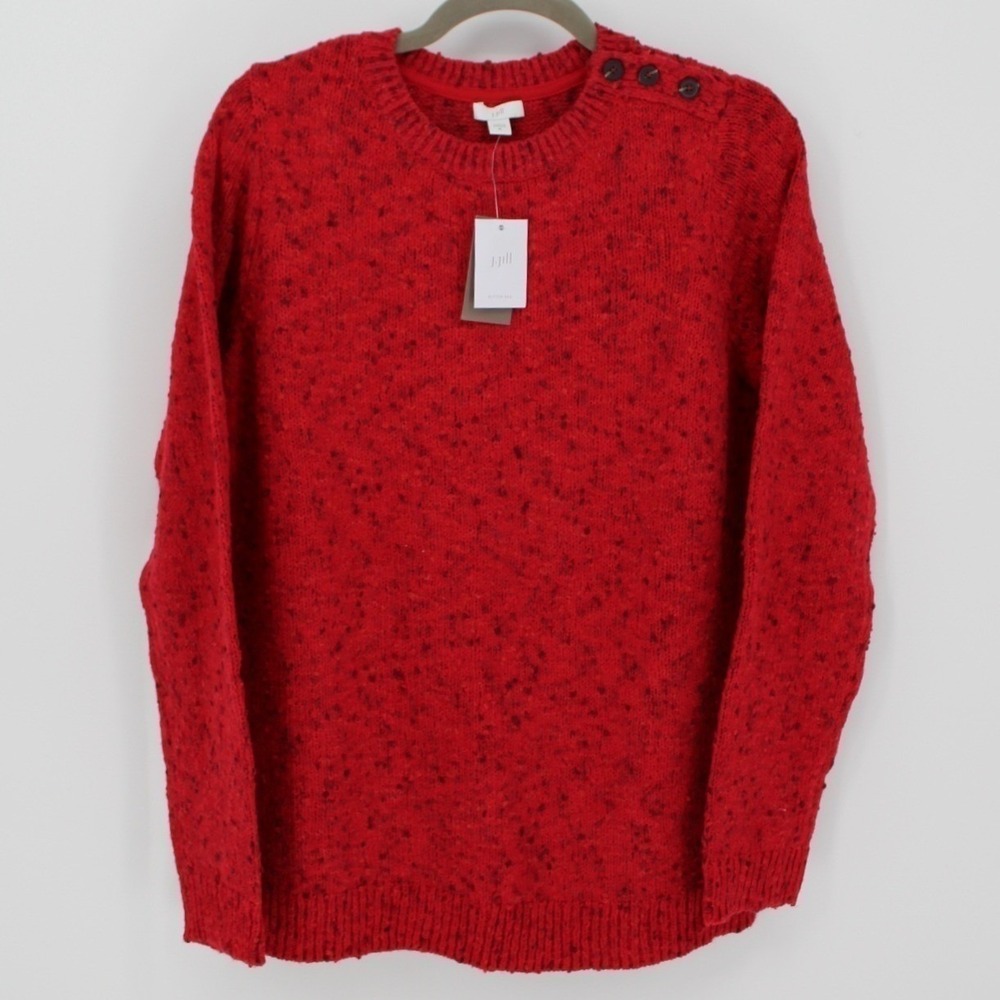 NEW J.Jill $99 XL Button Shoulder Scarlet Red Textured Cotton Blend Sweater